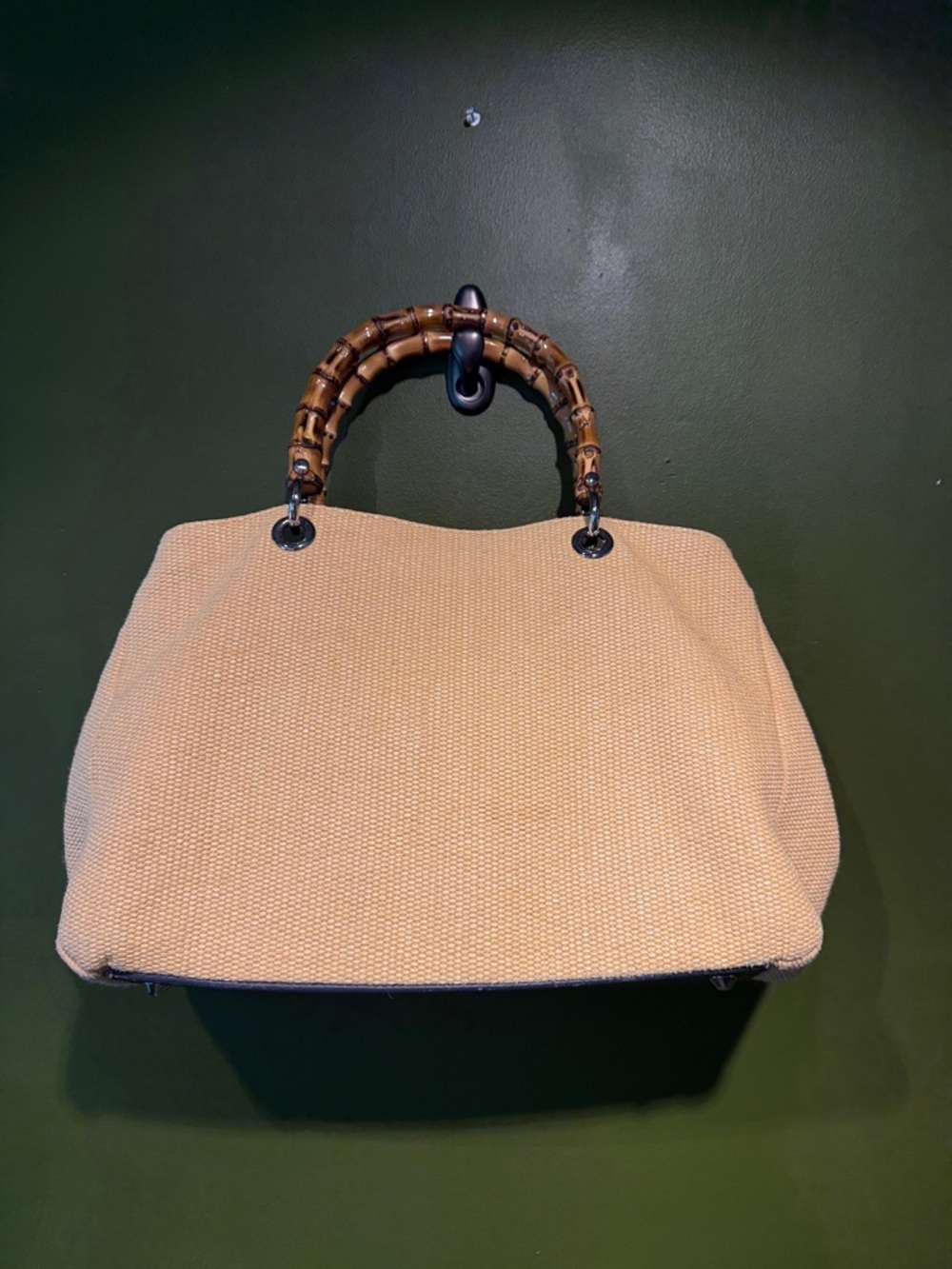 Mark & Graham Elisabetta Raffia Handbag Woven Bamboo-Handle Tote Bag in Beige